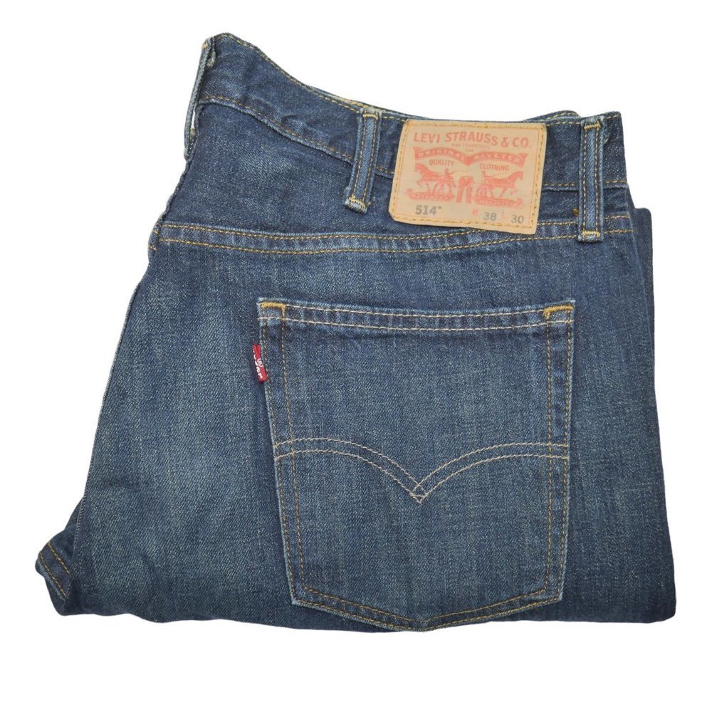 Levis 514 Size 38x30 Jeans Mens Straight Leg Regular Fit Dark Wash Distressed